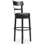 Ashley Furniture - Valebeck 30" Swivel Barstool - Black - Metal|Wood|Leather Match - Stools