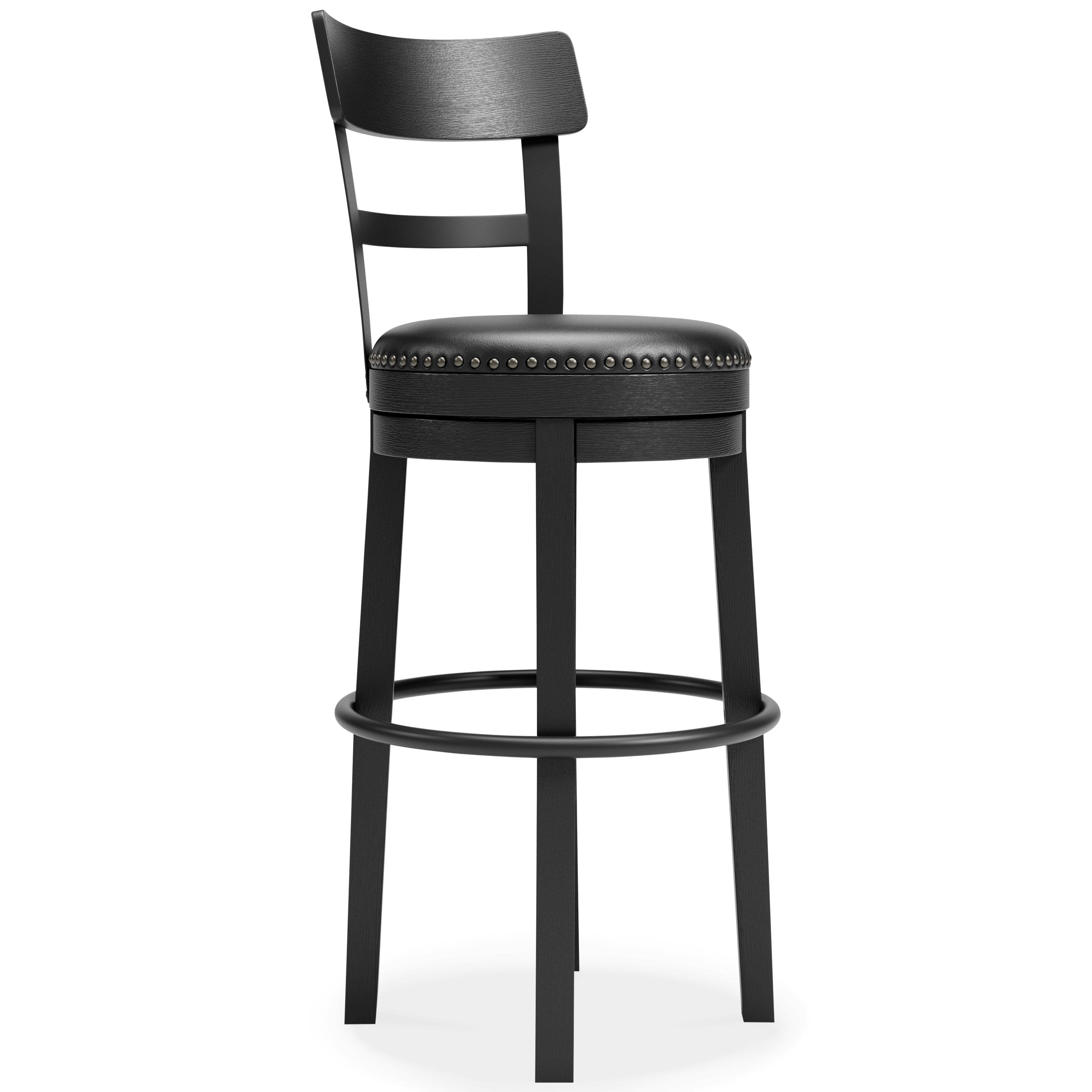 Ashley Furniture - Valebeck 30" Swivel Barstool - Black - Metal|Wood|Leather Match - Stools