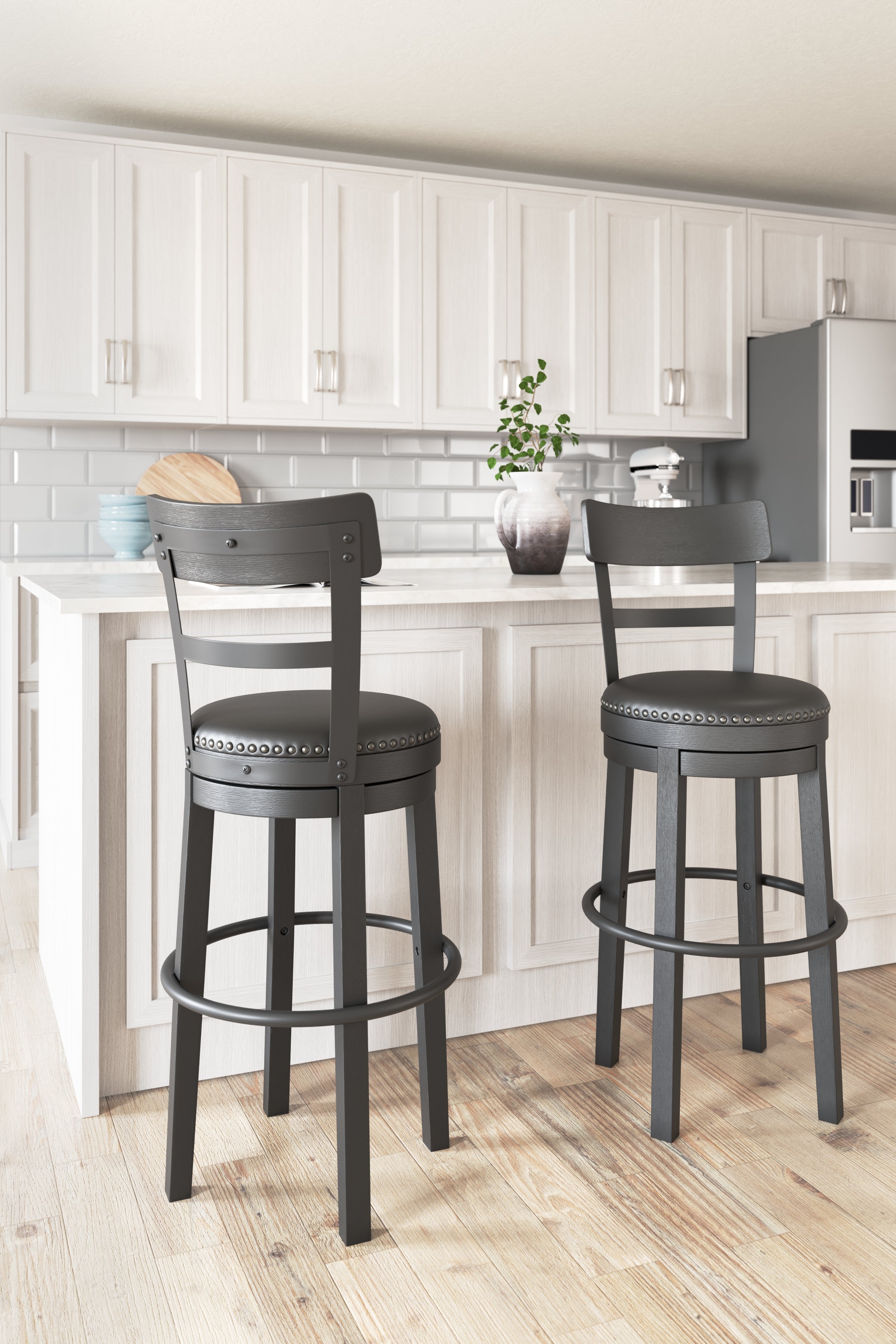 Ashley Furniture - Valebeck 30" Swivel Barstool - Black - Metal|Wood|Leather Match - Stools - Additional View 1