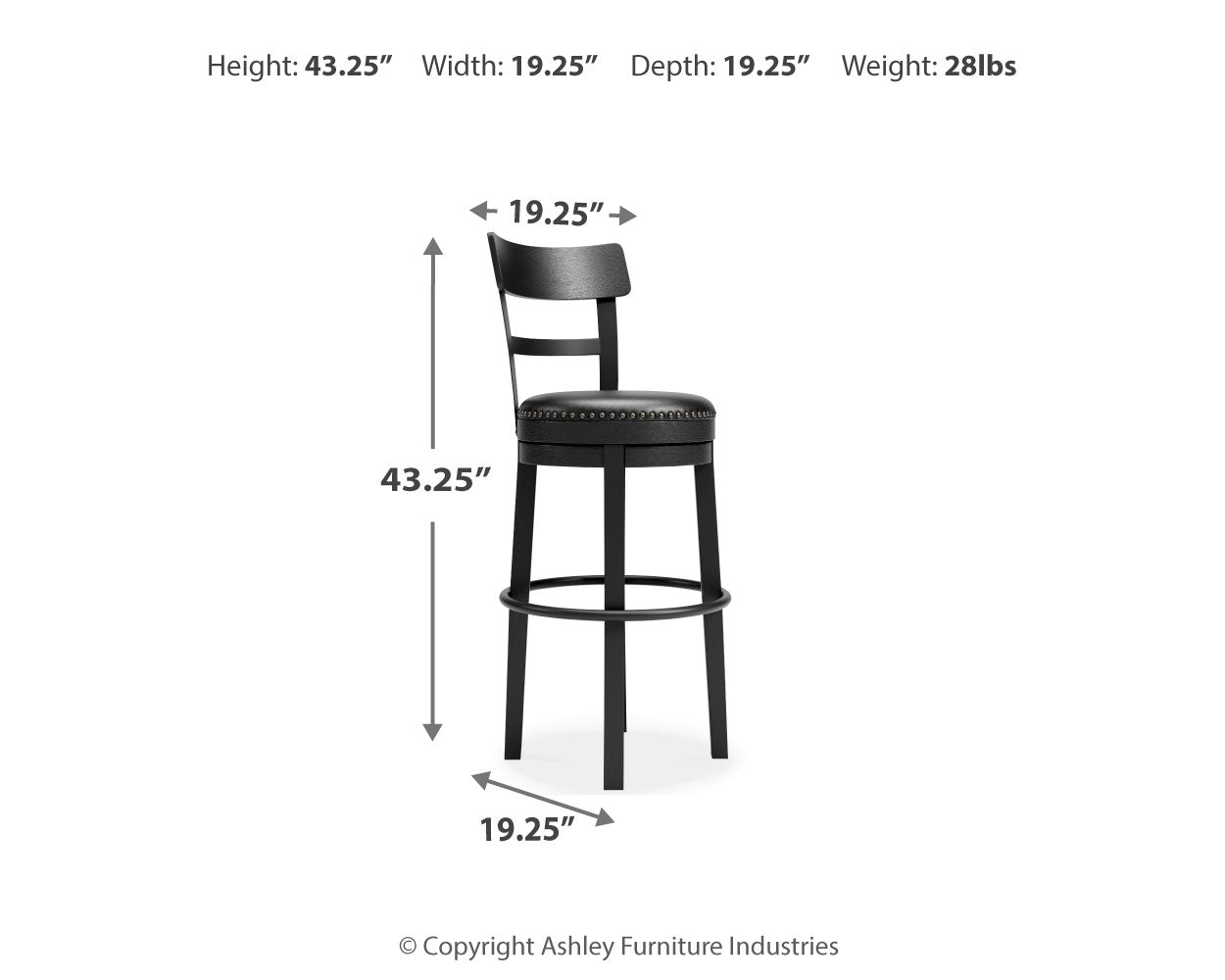Ashley Furniture - Valebeck 30" Swivel Barstool - Black - Metal|Wood|Leather Match - Stools - Additional View 3