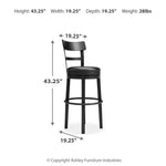 Ashley Furniture - Valebeck 30" Swivel Barstool - Black - Metal|Wood|Leather Match - Stools - Additional View 3