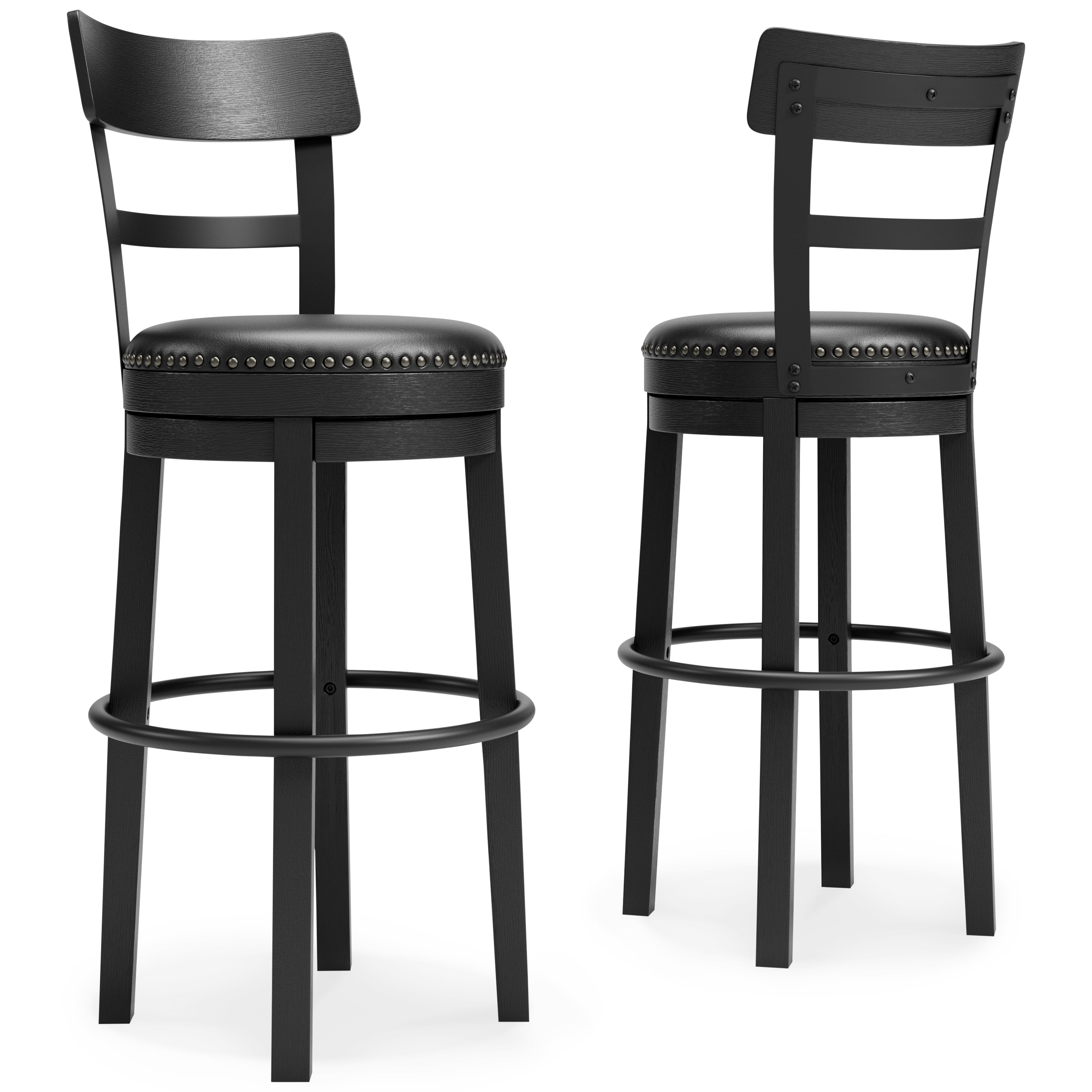 Ashley Furniture - Valebeck 30" Swivel Barstool - Black - Metal|Wood|Leather Match - Stools - Additional View 8