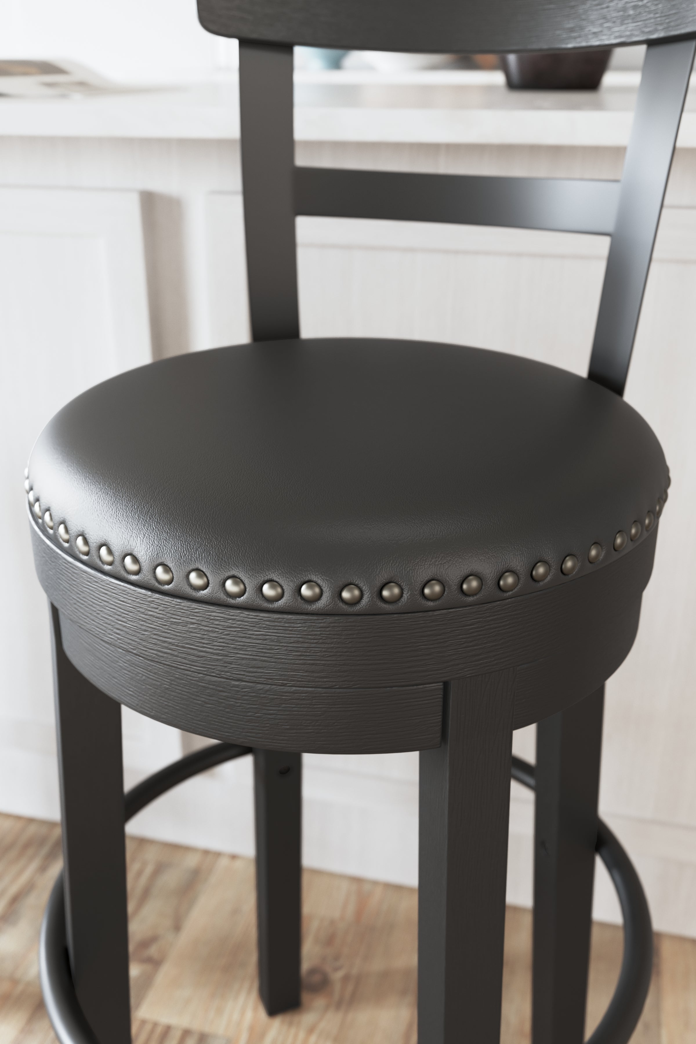 Ashley Furniture - Valebeck 30" Swivel Barstool - Black - Metal|Wood|Leather Match - Stools - Additional View 9