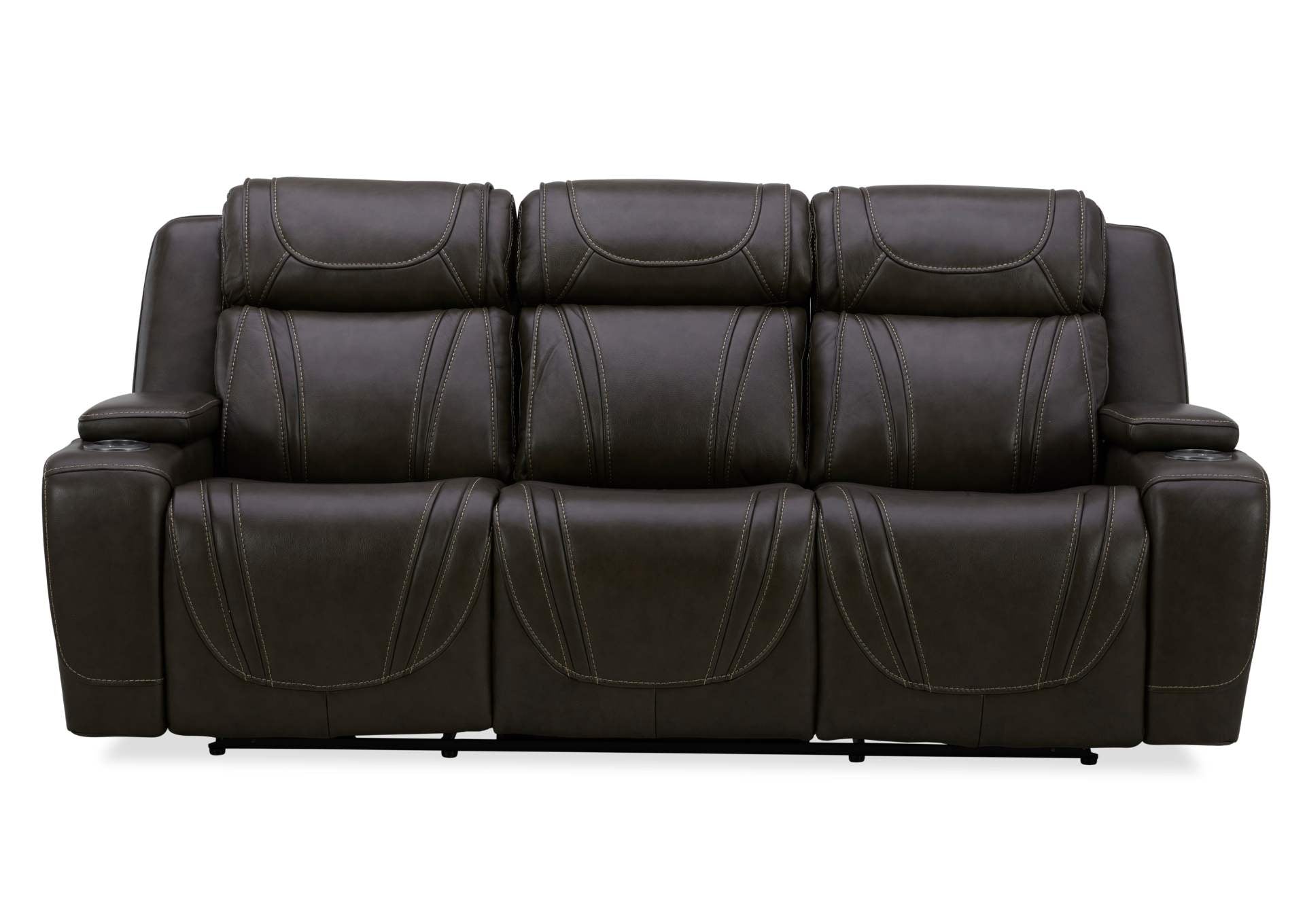 Boston Leather Power Sofa With Drop Down Table - Charcoal