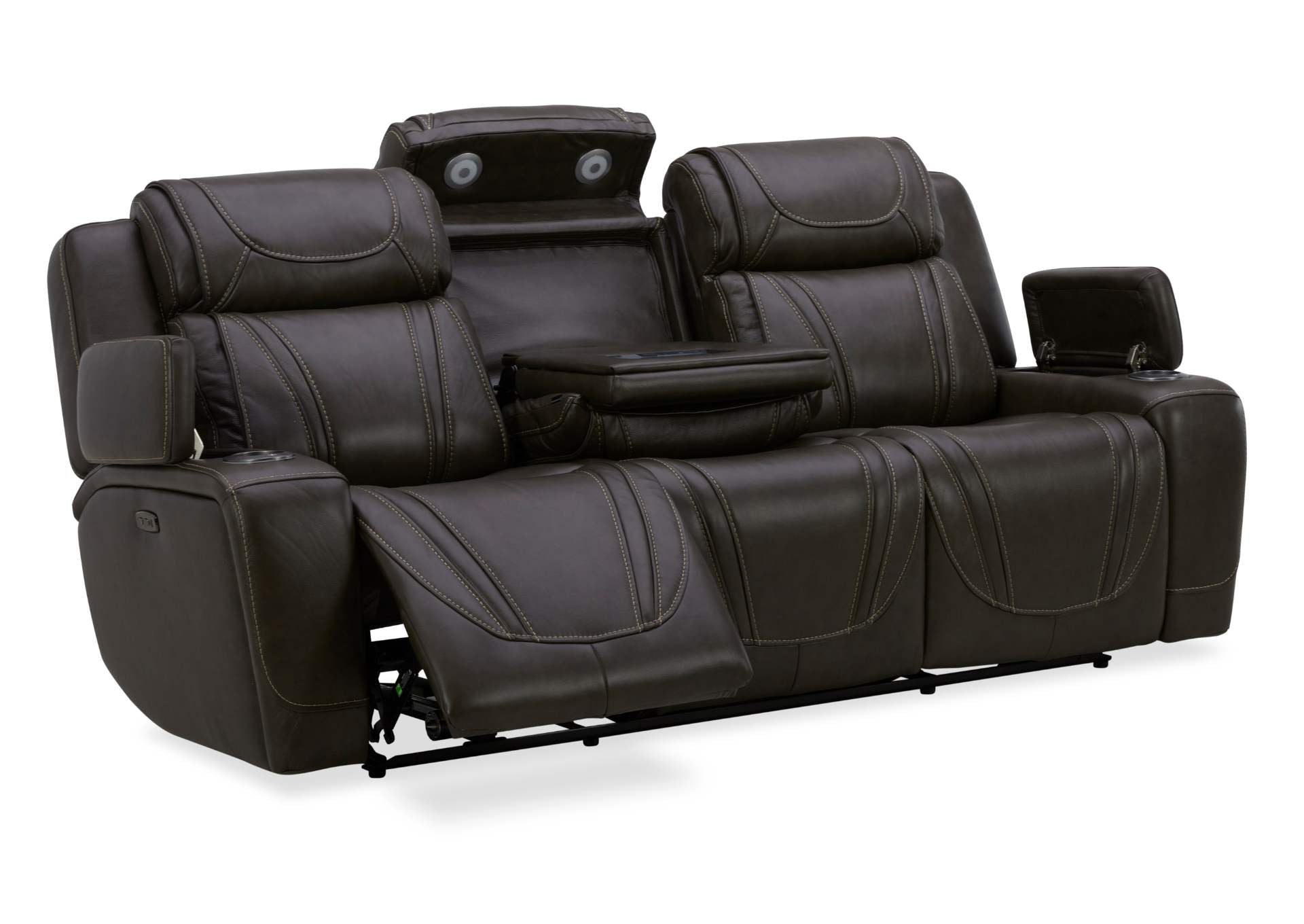 Boston Leather Power Sofa With Drop Down Table - Charcoal - Additional View 2