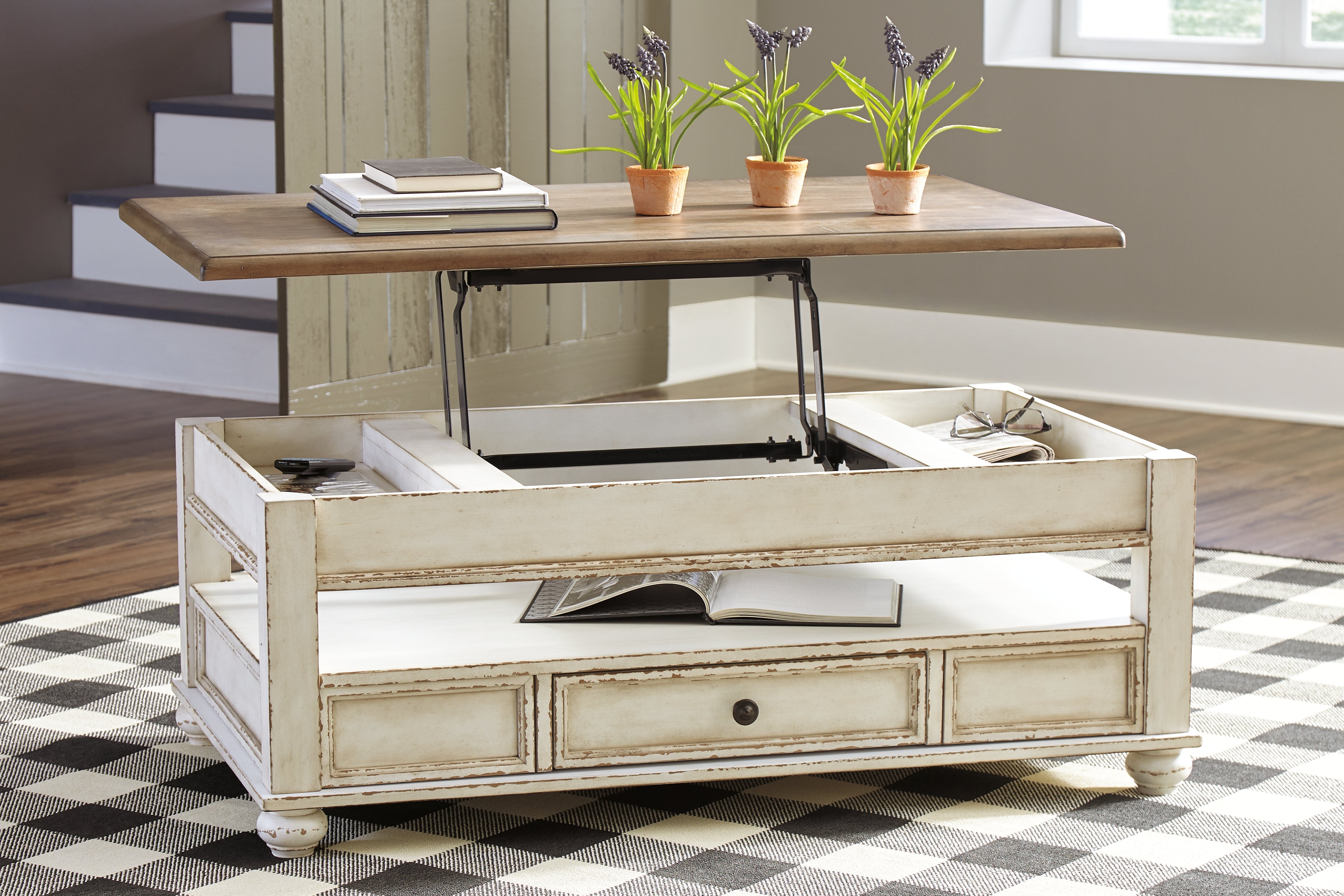 Ashley Furniture - REALYN LIFT TOP COCKTAIL TABLE - Light Brown Wood - Tables - Additional View 5