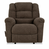 A dark brown upholstered recliner chair with padded backrest, armrests, and a cushioned seat, shown against a plain white background.