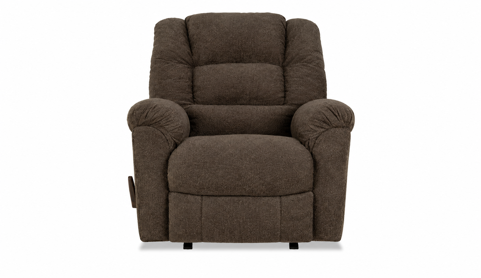 A dark brown upholstered recliner chair with padded backrest, armrests, and a cushioned seat, shown against a plain white background.
