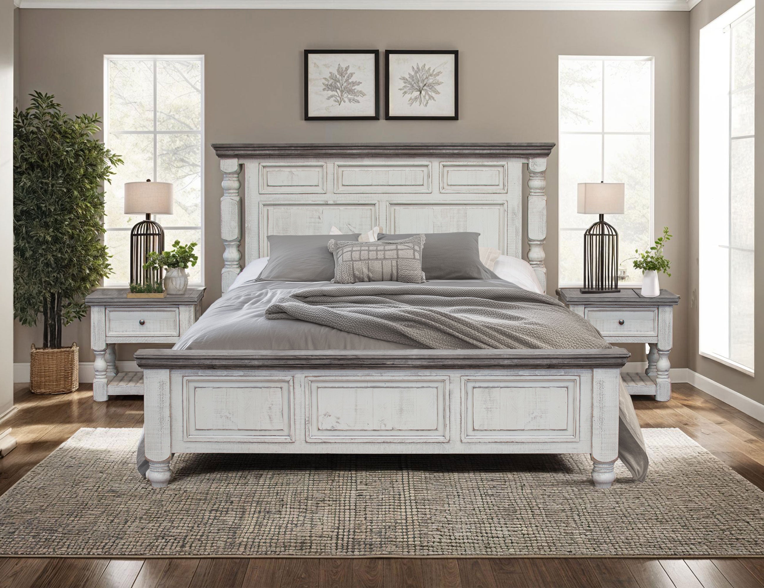International Furniture Direct - Stone King Bed - Beige|Dark Gray Wood - Beds - Additional View 1