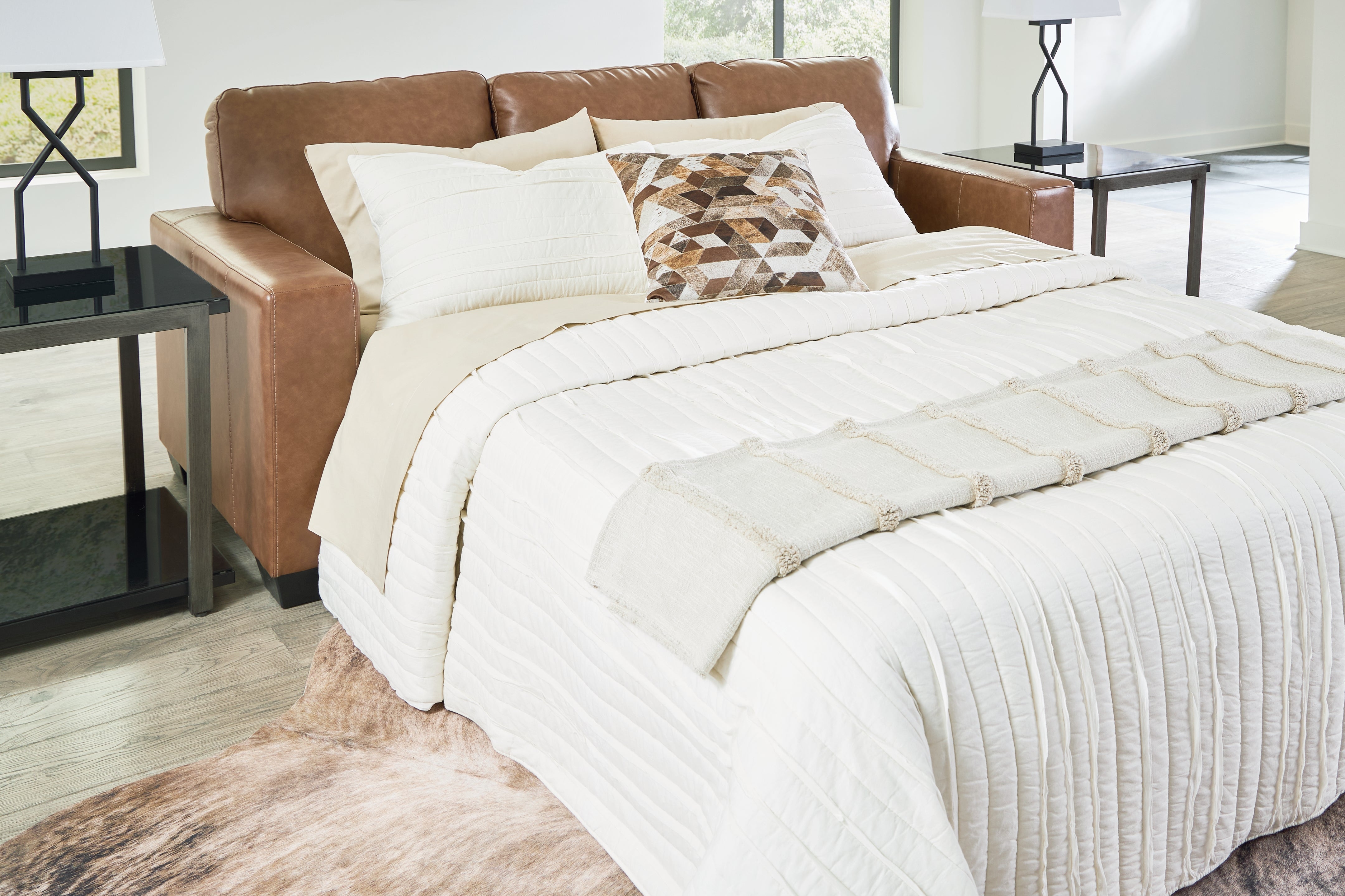 Ashley Furniture - Bolsena Queen Sofa Sleeper - Caramel - Light Brown Leather Match - Sofas - Additional View 1