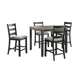 Elements International - Martin 5 Piece Counter Dining Set - Dark Gray Wood|Fabric - Dining Room Sets