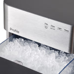 Ice maker with 'Profile' branding and ice cubes visible