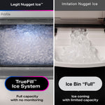 Comparison of Legit Nugget Ice and Imitation Nugget Ice with TrueFill Ice System labels.