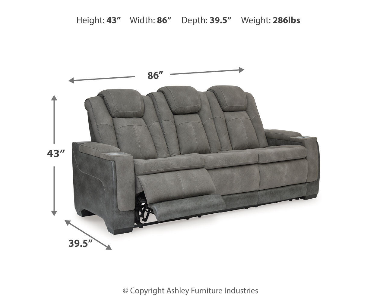 Ashley Furniture - Next-Gen Power Sofa - Slate - Dark Gray Faux Leather - Sofas - Additional View 13