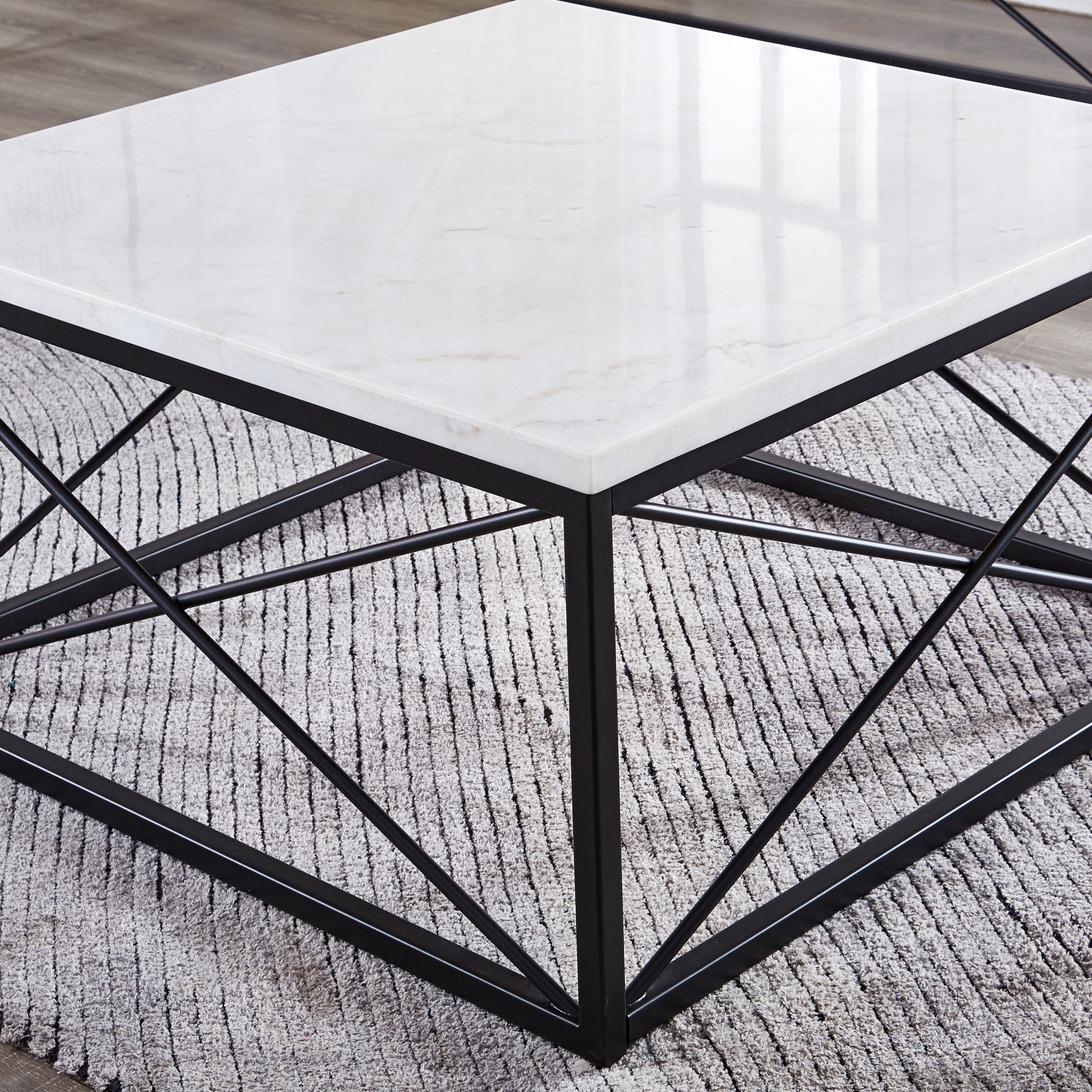Steve Silver Furniture - SKYLER COCKTAIL TABLE - White|Black Marble/Stone|Metal - Tables - Additional View 2