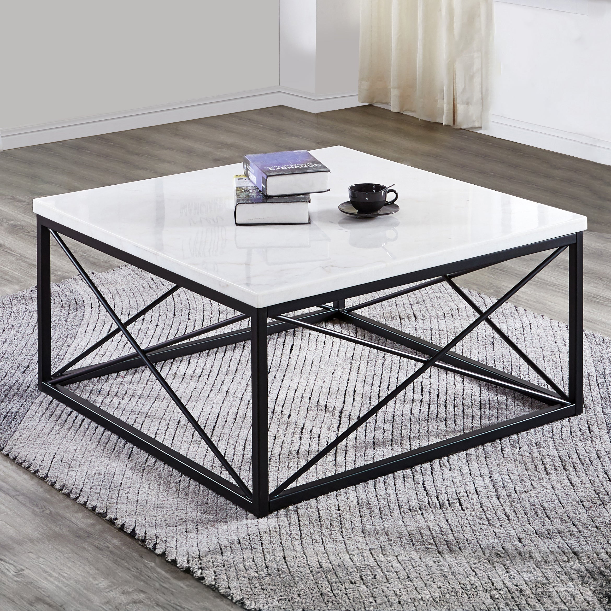 Steve Silver Furniture - SKYLER COCKTAIL TABLE - White|Black Marble/Stone|Metal - Tables - Additional View 3