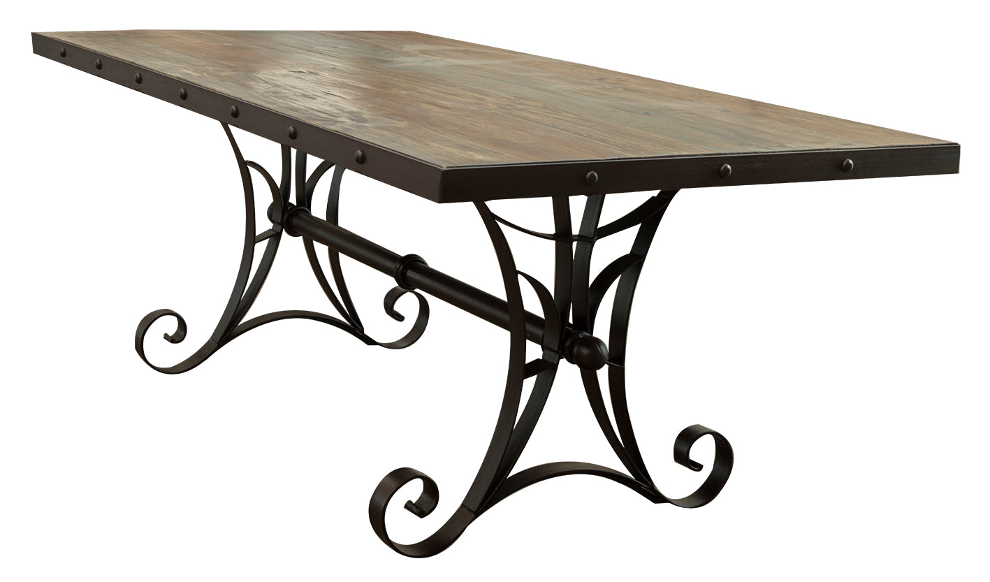 International Furniture Direct - Antique - Table With Iron Base - Multicolor - Dark Brown Wood|Iron - Tables