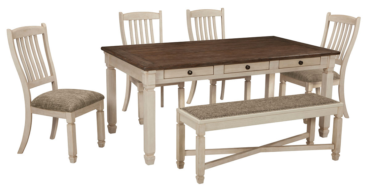 Ashley Furniture - Bolanburg 6 Piece Dining Set - Beige Fabric|Wood - Dining Room Sets