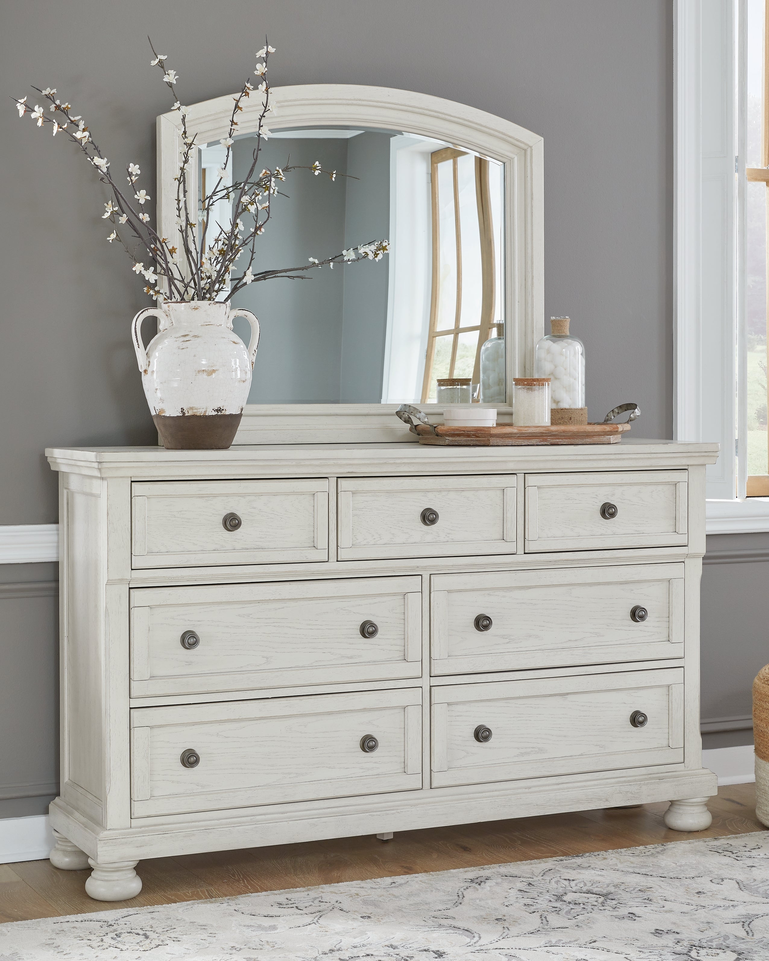 Ashley Furniture - Robbinsdale Dresser & Mirror - Antique White - Wood|Glass - Dresser & Mirror - Additional View 1