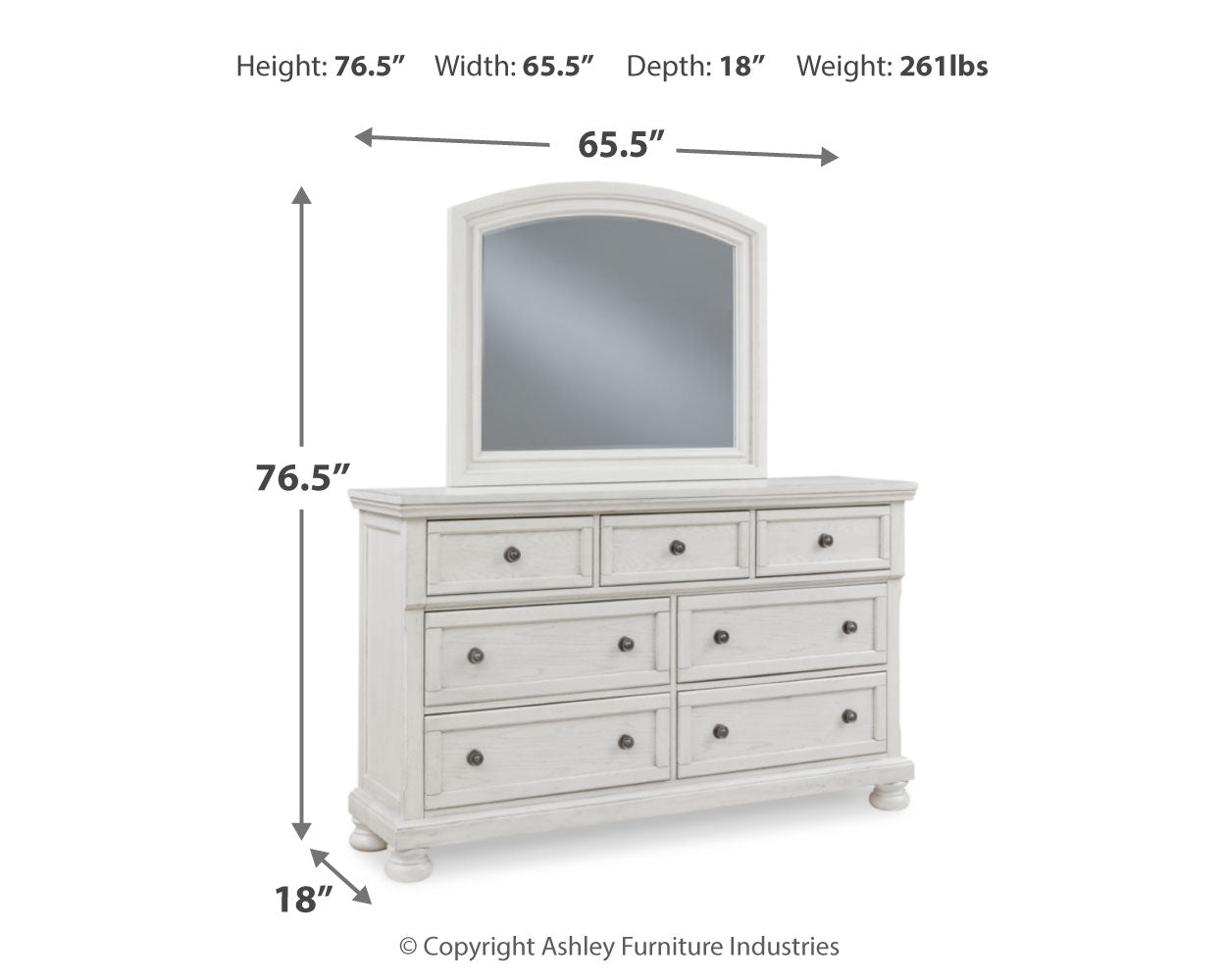 Ashley Furniture - Robbinsdale Dresser & Mirror - Antique White - Wood|Glass - Dresser & Mirror - Additional View 7