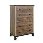 International Furniture Direct - PRAGA 5 DRAWER CHEST - Light Brown Wood - Chests