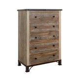 International Furniture Direct - PRAGA 5 DRAWER CHEST - Light Brown Wood - Chests