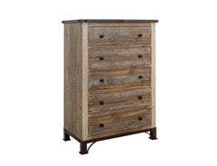 International Furniture Direct - PRAGA 5 DRAWER CHEST - Light Brown Wood - Chests