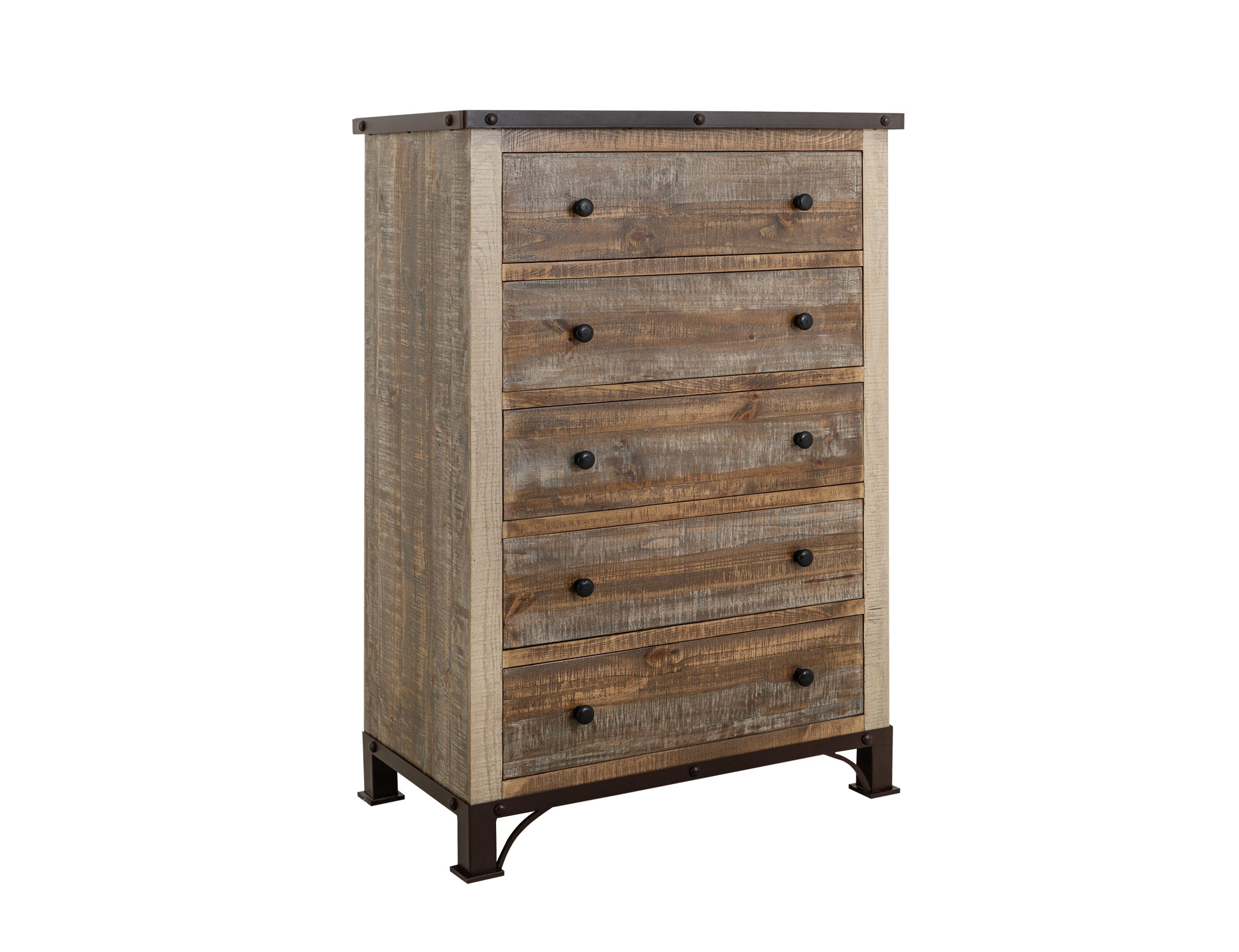 International Furniture Direct - PRAGA 5 DRAWER CHEST - Light Brown Wood - Chests