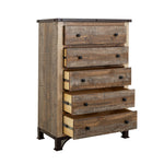 International Furniture Direct - PRAGA 5 DRAWER CHEST - Light Brown Wood - Chests - Additional View 1