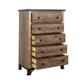 International Furniture Direct - PRAGA 5 DRAWER CHEST - Light Brown Wood - Chests - Additional View 1
