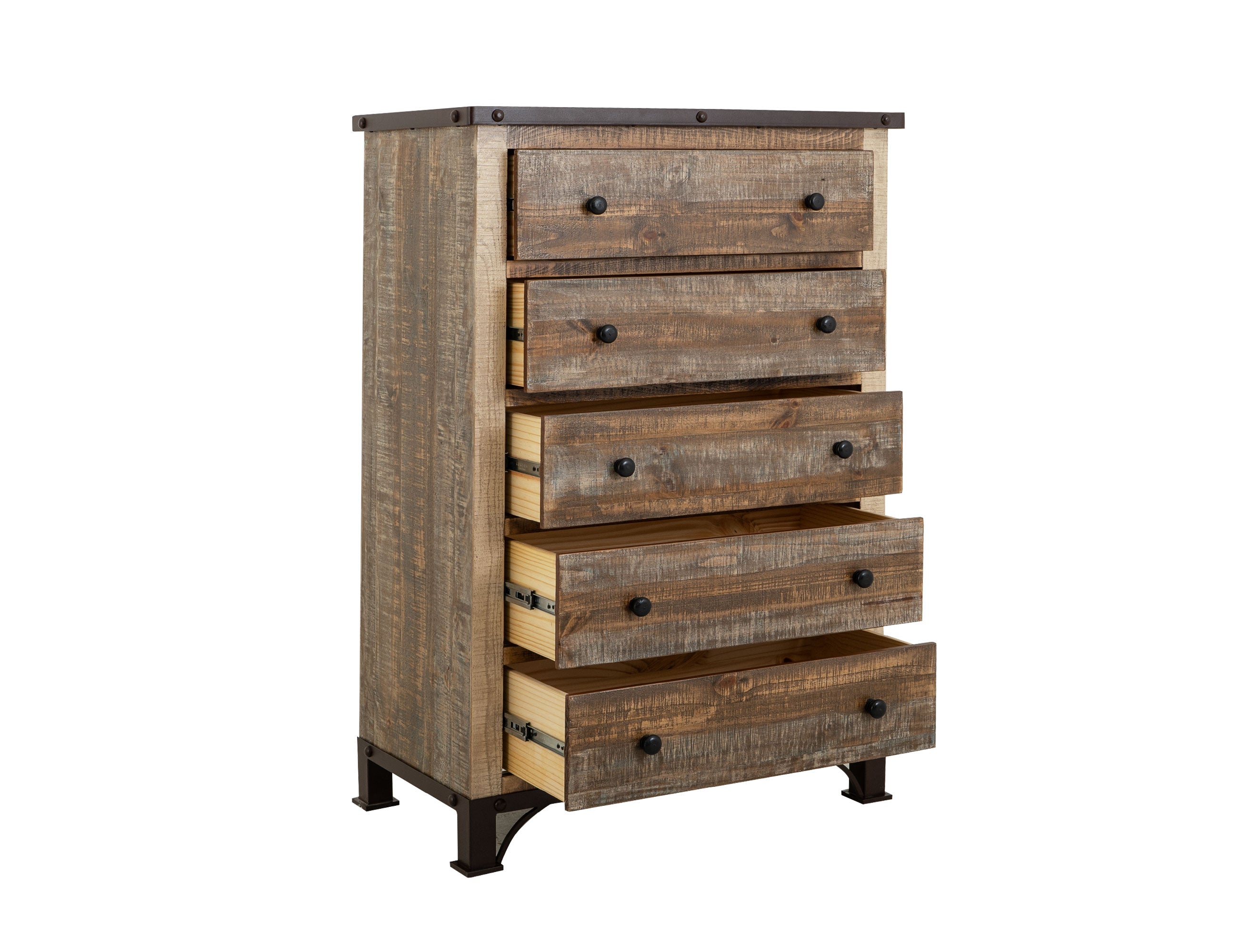 International Furniture Direct - PRAGA 5 DRAWER CHEST - Light Brown Wood - Chests - Additional View 1