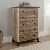 International Furniture Direct - PRAGA 5 DRAWER CHEST - Light Brown Wood - Chests - Additional View 3