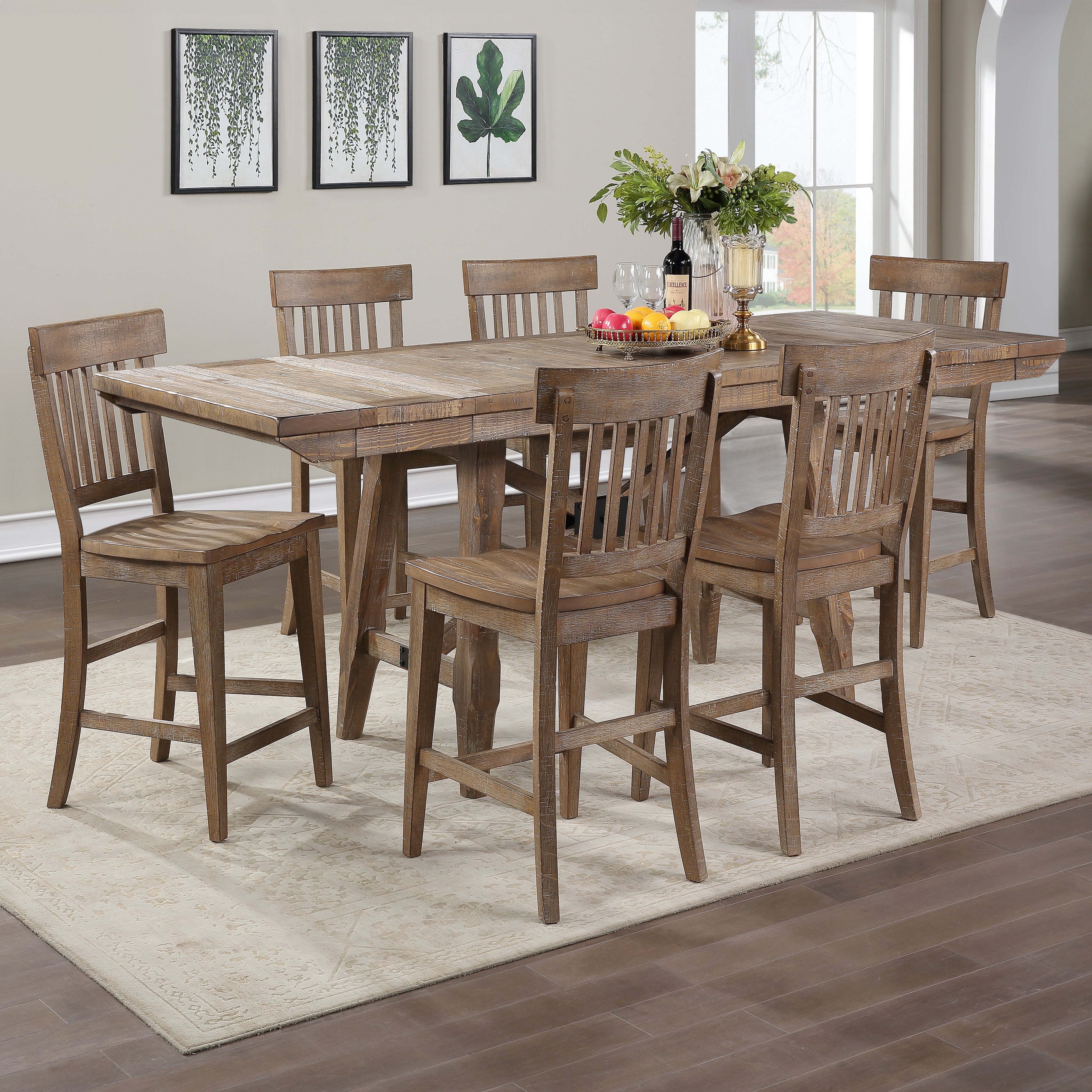 Steve Silver Furniture - RIVERDALE 7 PIECE COUNTER HEIGHT DINING SET - Light Brown Wood - Dining Room Sets