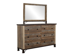 International Furniture Direct - Praga Dresser - Light Brown Wood - Dresser & Mirror