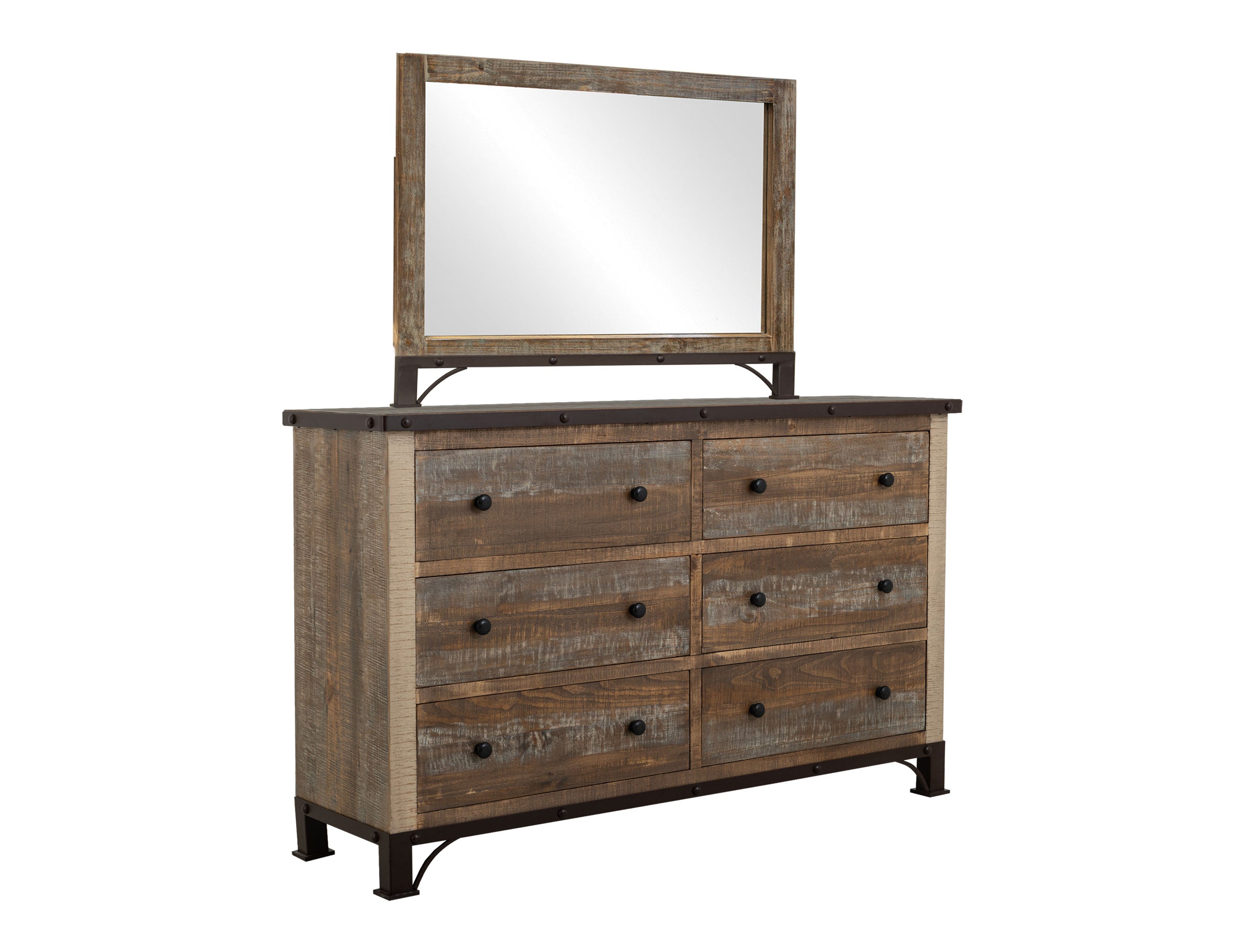 International Furniture Direct - Praga Dresser - Light Brown Wood - Dresser & Mirror