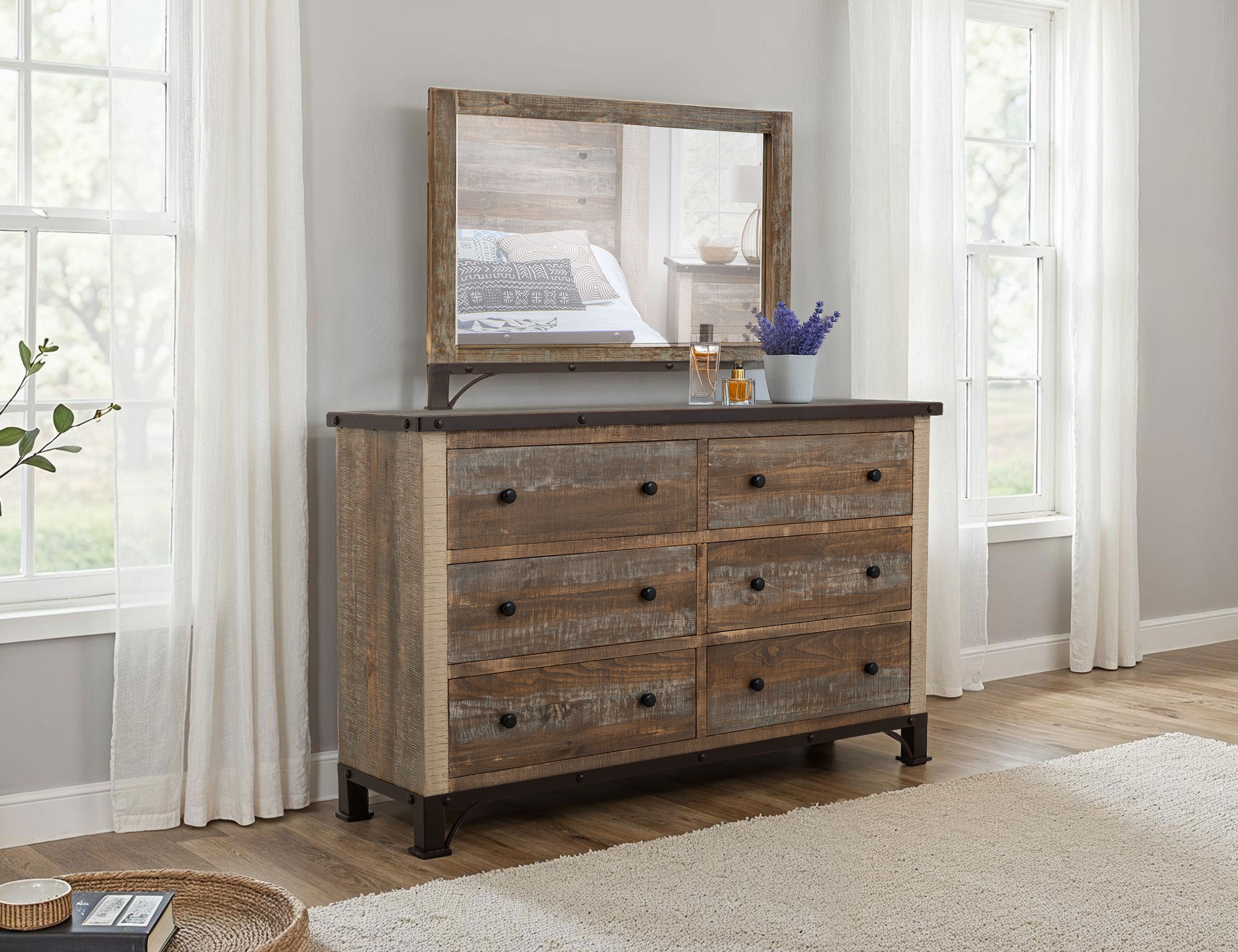 International Furniture Direct - Praga Dresser - Light Brown Wood - Dresser & Mirror - Additional View 5