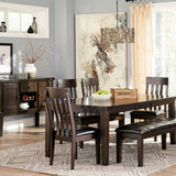 Ashley Furniture - Haddigan 6 Piece Dining Set - Dark Brown Leather Match|Wood - Dining Room Sets