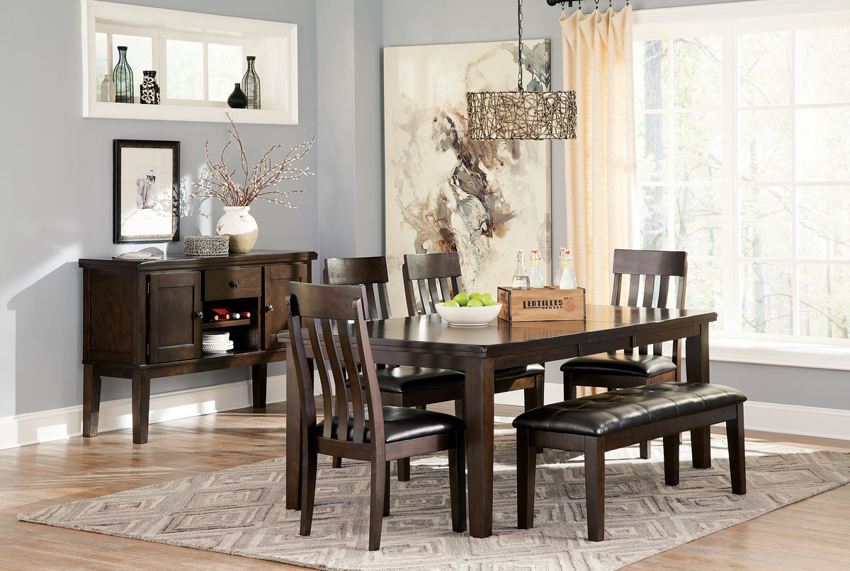 Ashley Furniture - Haddigan 6 Piece Dining Set - Dark Brown Leather Match|Wood - Dining Room Sets