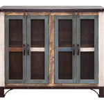 International Furniture Direct - ANTIQUE 4 DOOR CONSOLE - Light Brown Wood|Iron - Tables