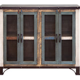 International Furniture Direct - ANTIQUE 4 DOOR CONSOLE - Light Brown Wood|Iron - Tables
