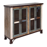 International Furniture Direct - ANTIQUE 4 DOOR CONSOLE - Light Brown Wood|Iron - Tables - Additional View 1