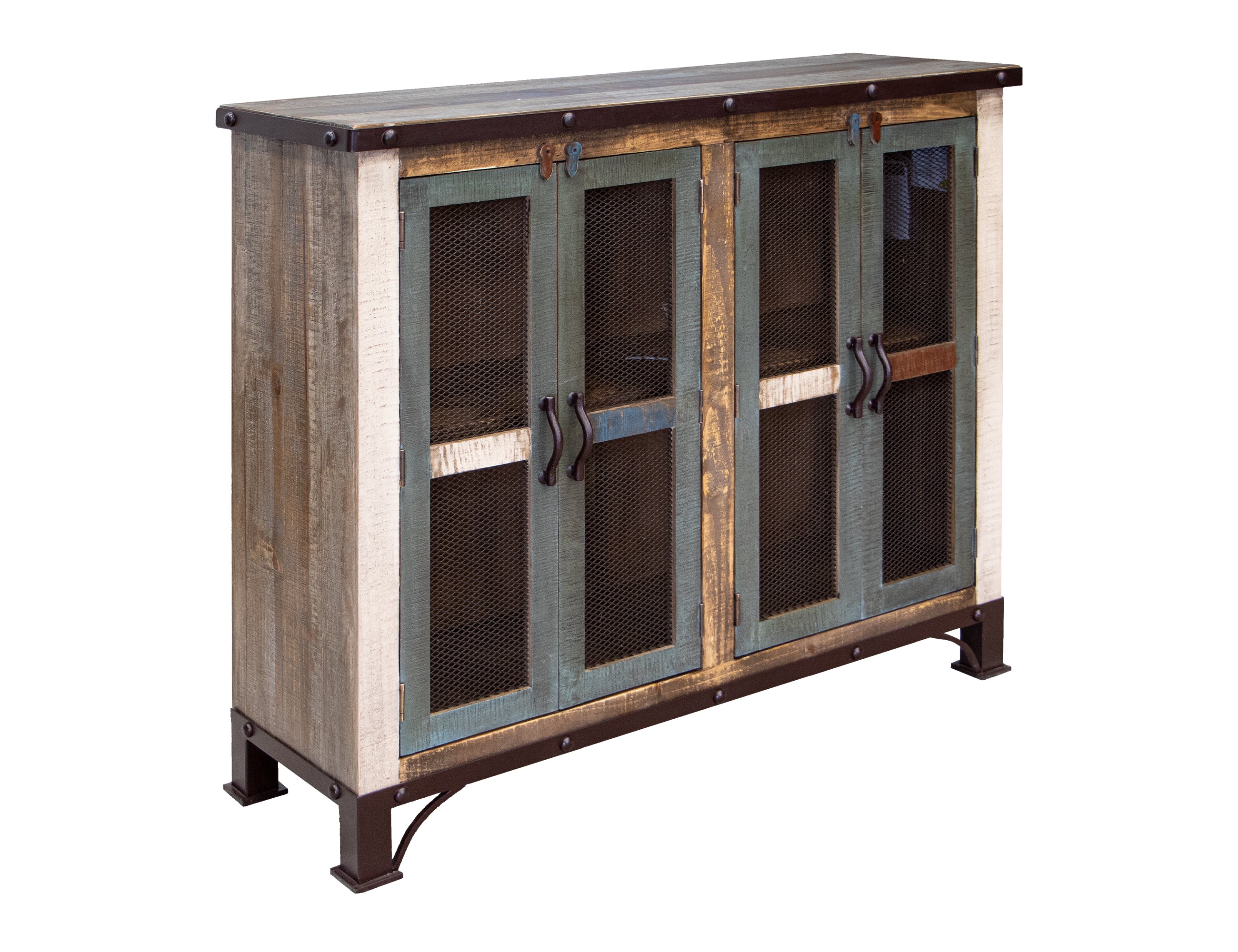 International Furniture Direct - ANTIQUE 4 DOOR CONSOLE - Light Brown Wood|Iron - Tables - Additional View 1