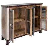International Furniture Direct - ANTIQUE 4 DOOR CONSOLE - Light Brown Wood|Iron - Tables - Additional View 2