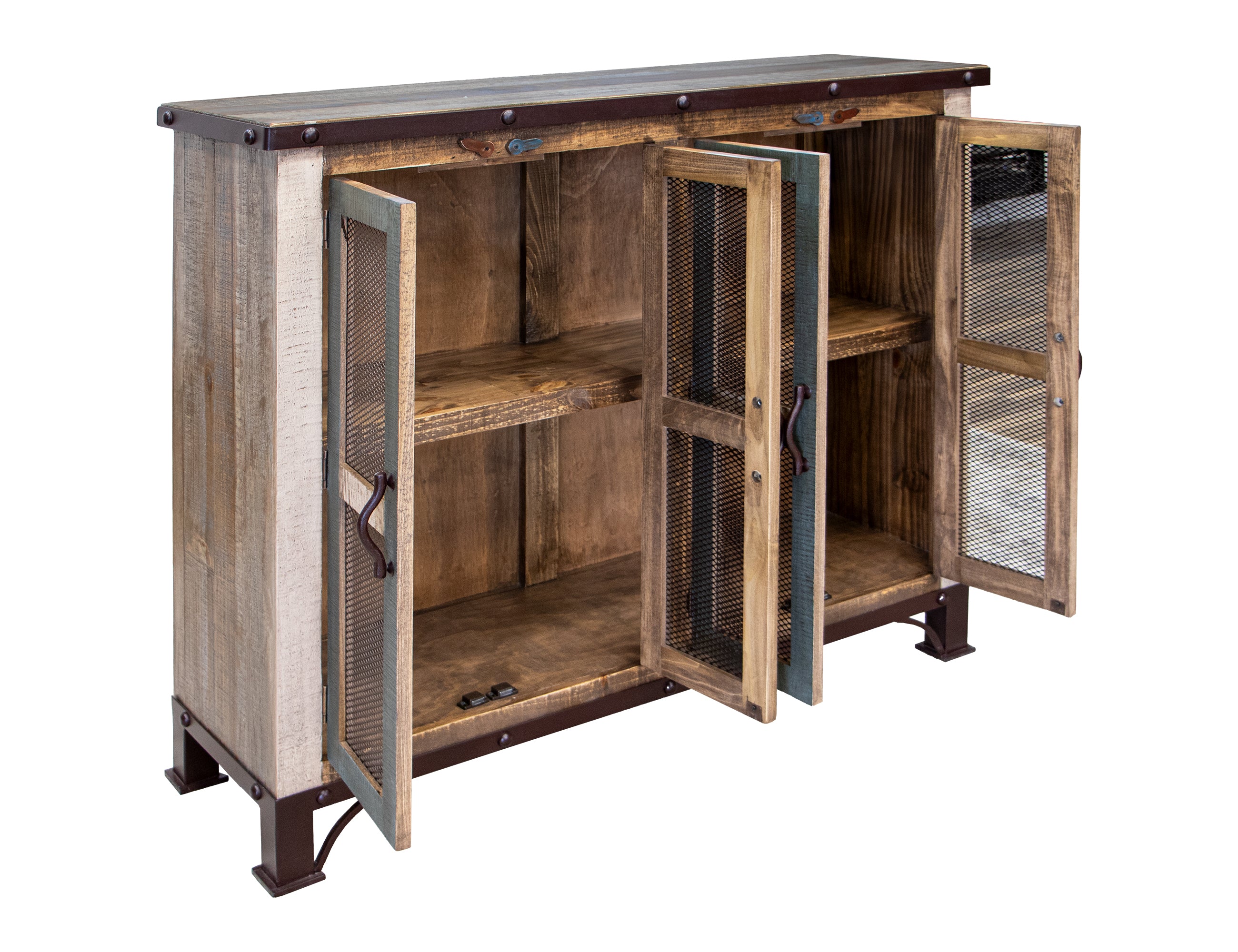 International Furniture Direct - ANTIQUE 4 DOOR CONSOLE - Light Brown Wood|Iron - Tables - Additional View 2