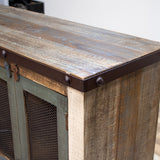 International Furniture Direct - ANTIQUE 4 DOOR CONSOLE - Light Brown Wood|Iron - Tables - Additional View 4