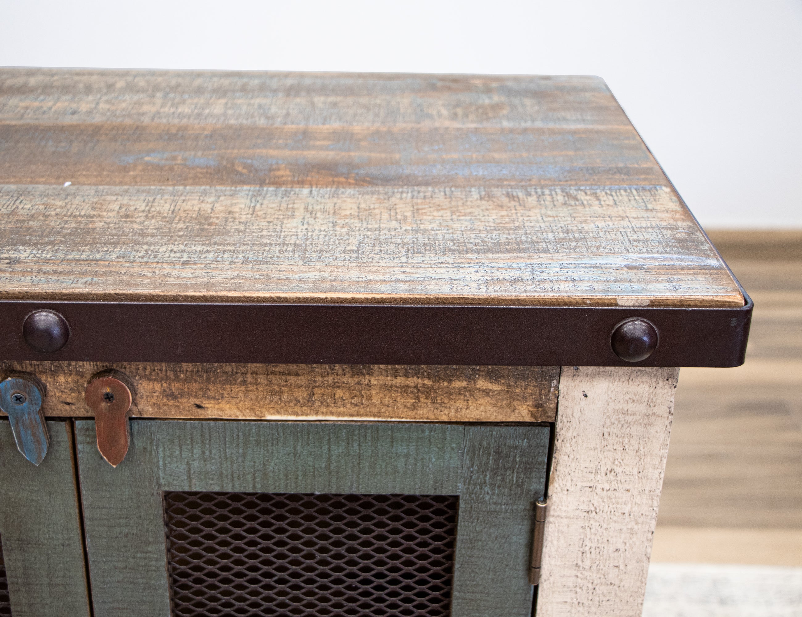 International Furniture Direct - ANTIQUE 4 DOOR CONSOLE - Light Brown Wood|Iron - Tables - Additional View 5