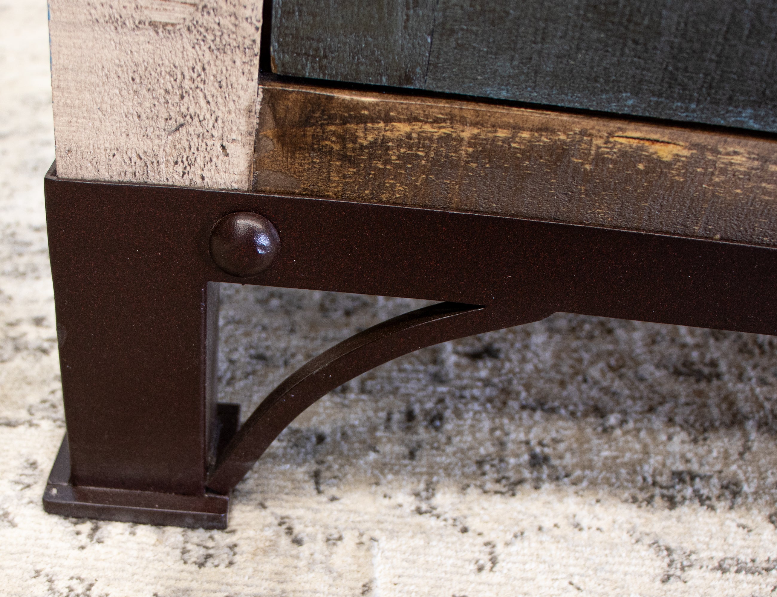 International Furniture Direct - ANTIQUE 4 DOOR CONSOLE - Light Brown Wood|Iron - Tables - Additional View 7