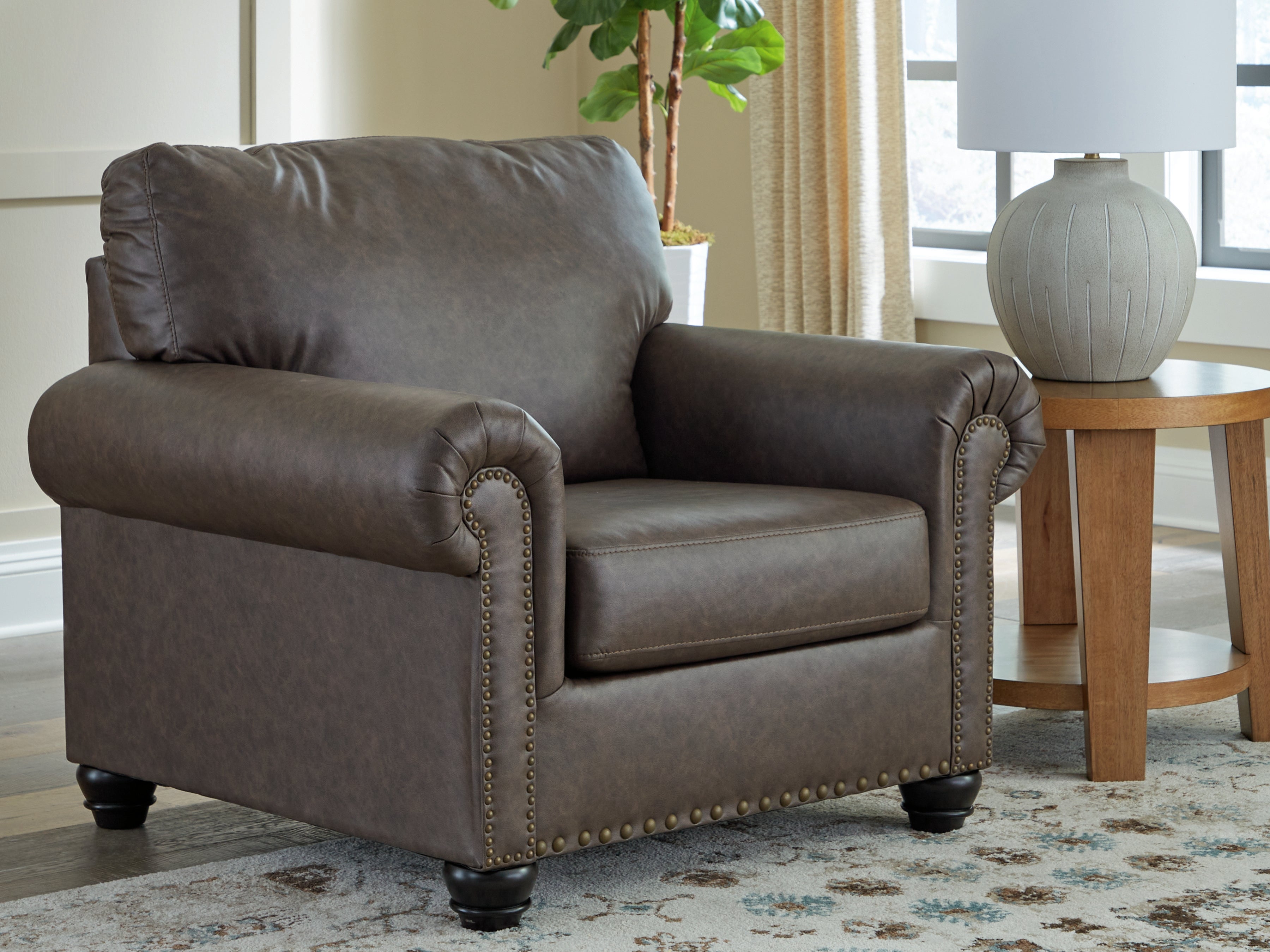 Ashley Furniture - ROXMERE UMBER CHAIR - Dark Brown Faux Leather - Chairs - Additional View 1