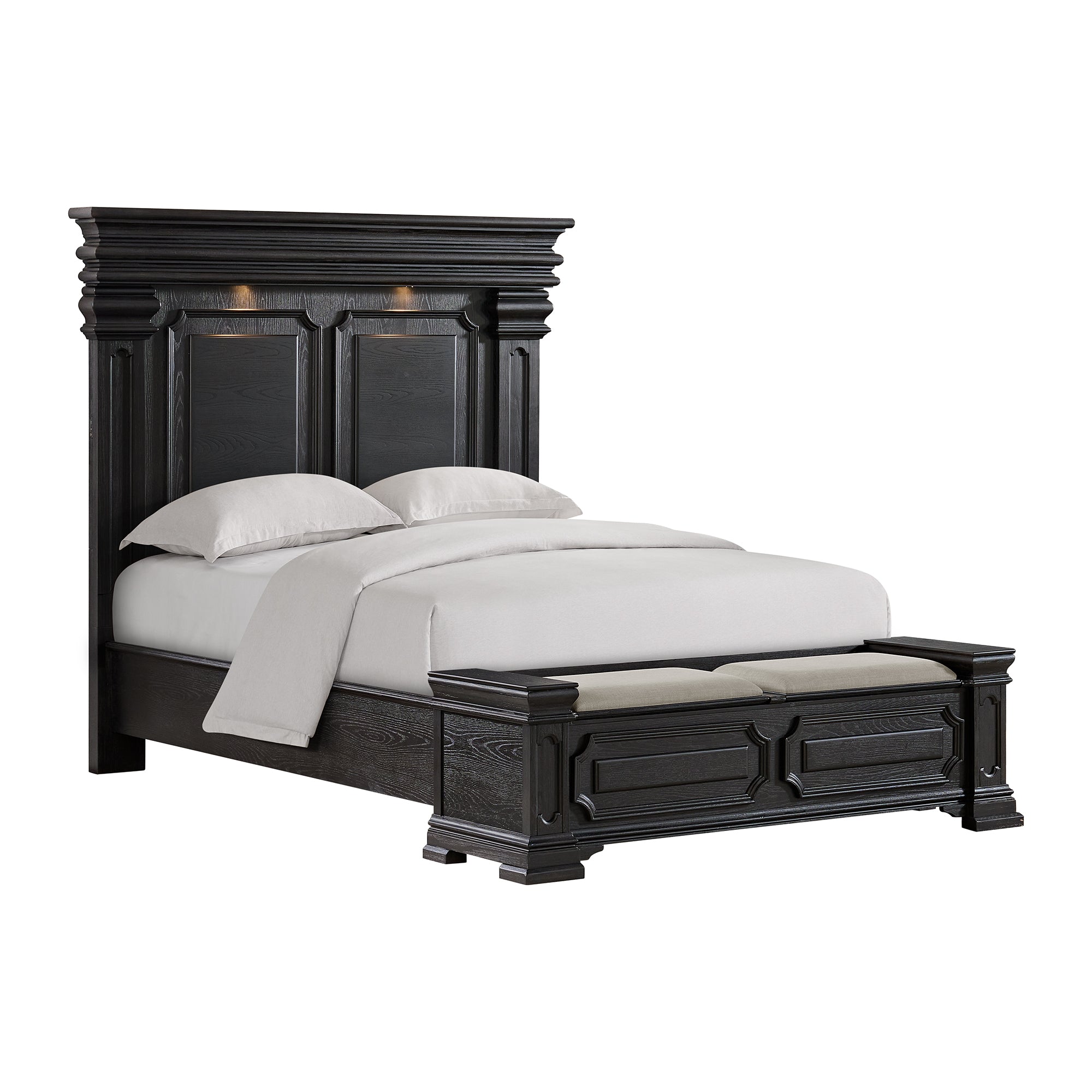 Elements International - KINGS COURT BLACK QUEEN BED - Wood - Beds