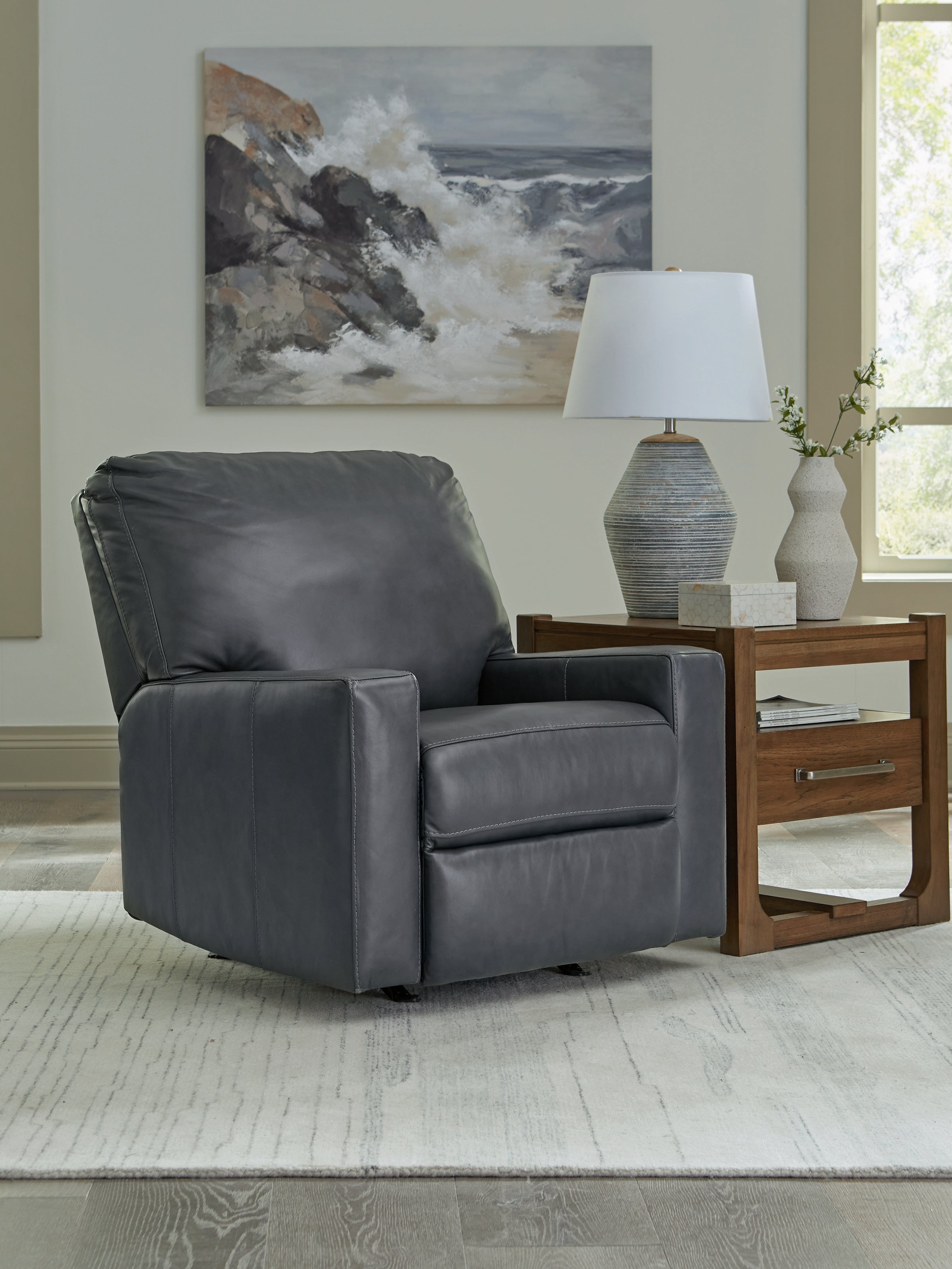 Ashley Furniture - BOLSENA ADMIRAL LEATHER RECLINER - Blue Leather Match - Recliners - Additional View 1